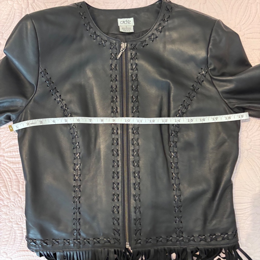 Vintage Cache Women's Fringe Western Biker 100% Leather Jacket  Sz 8 - Picture 8 of 10